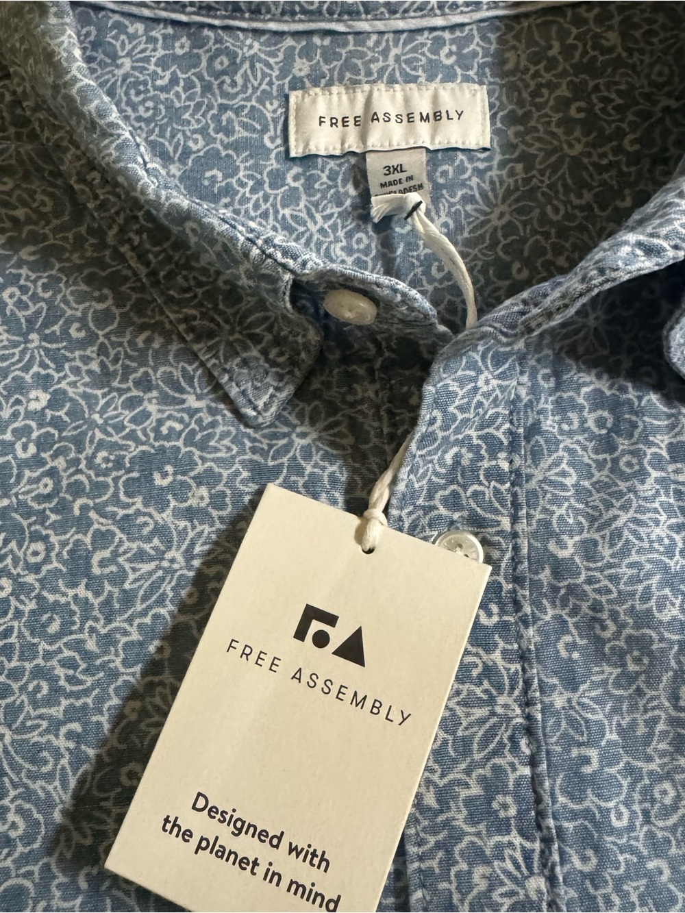 Free Assembly Men’s 3XL Blue Floral Button Up Shirt NWT